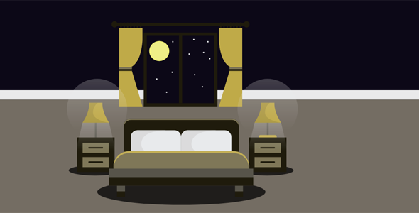 SVG夜晚床月亮场景代码