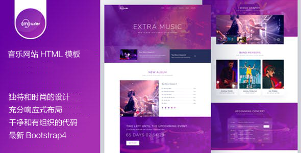 紫色时尚的HTML5音乐和摇滚乐队网站模板