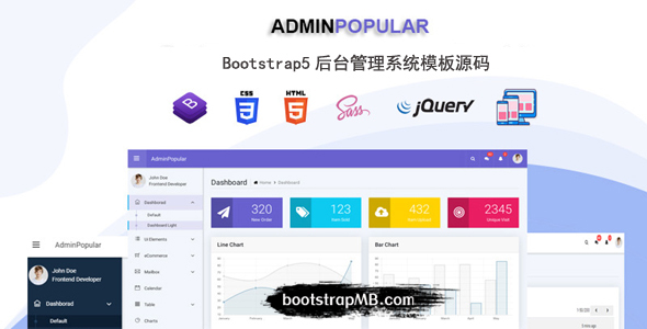 Bootstrap5后台UI界面管理模板源码 - AdminPopular源码下载