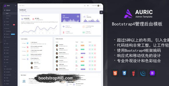 Bootstrap4全新管理后台模板前端框架 - Auric源码下载