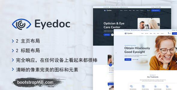 眼睛护理验光和眼镜店网站模板 - EyeDoc源码下载
