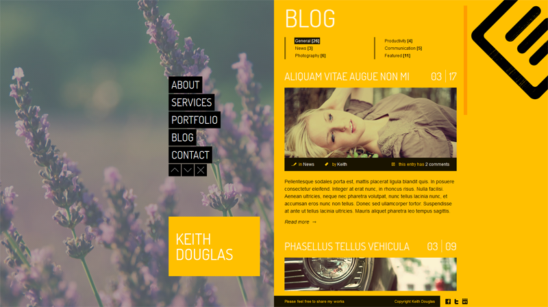 黄色创意组合CSS3网页模板个人主页Html - Nostalgia源码下载