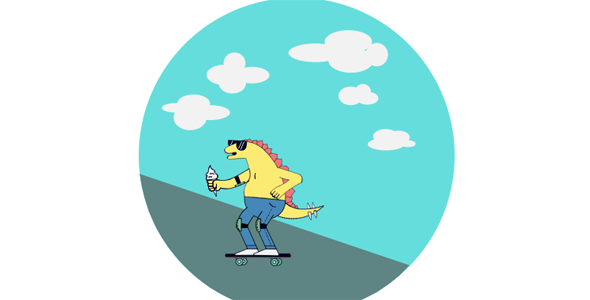 svg恐龙玩滑板车动画源码下载