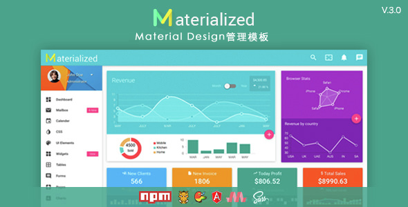 响应MaterialDesign材料设计后台管理模板 - Materialize源码下载