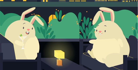 css3两只兔子过生日动画场景