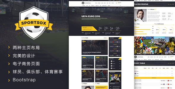 Bootstrap足球赛事HTML网站体育模板 - Sportsox源码下载