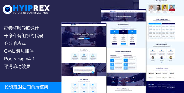响应式蓝色金融投资公司网站html5模板 - Hyiprex源码下载