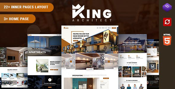大气HTML5室内装饰设计网站模板 - KingArchitect源码下载