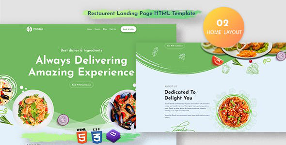 精美的餐厅HTML5单页滚动模板 - Zooshi源码下载