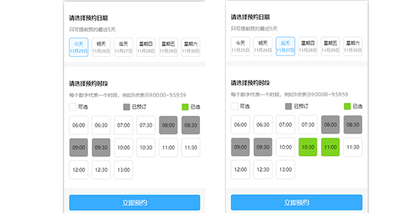 日期和时段在线预约特效代码