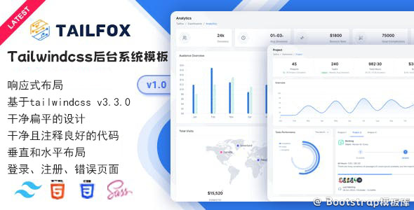 Tailwindcss构造的中后台系统网页模板 - Tailfox源码下载