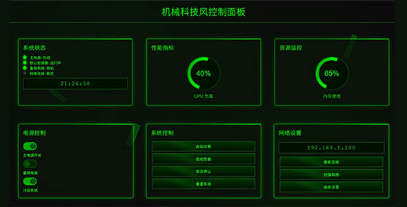 机械科技风控制面板HTML页面