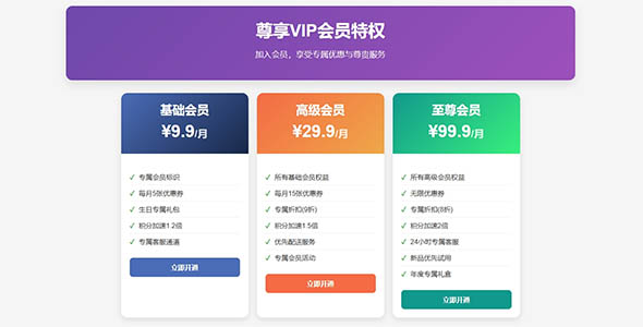 会员权益页面html样式